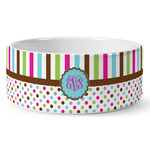 Stripes & Dots Ceramic Dog Bowl - Large (Personalized)