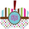 Stripes & Dots Metal Frame Ornament - Double Sided w/ Monogram