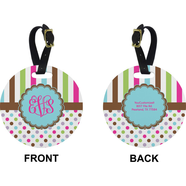 Stripes & Dots Circle Luggage Tag (Front + Back)