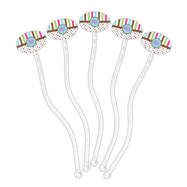 Stripes & Dots Clear Plastic 7" Stir Stick - Oval - Fan