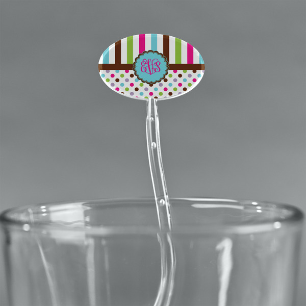 Stripes & Dots Clear Plastic 7" Stir Stick - Oval - Main