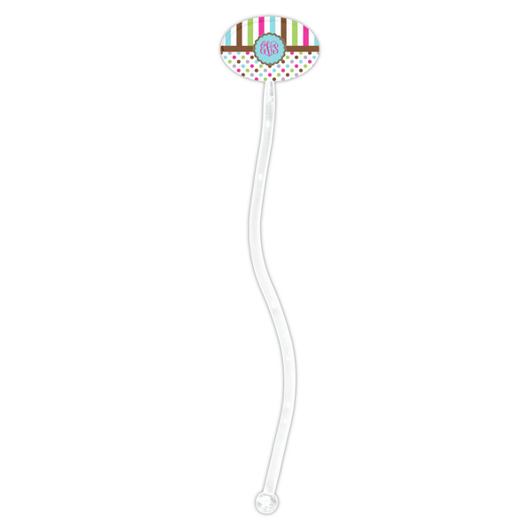 Stripes & Dots Clear Plastic 7" Stir Stick - Oval - Single Stick