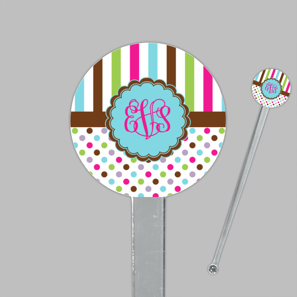 Stripes & Dots Clear Plastic 7" Stir Stick - Round - Closeup