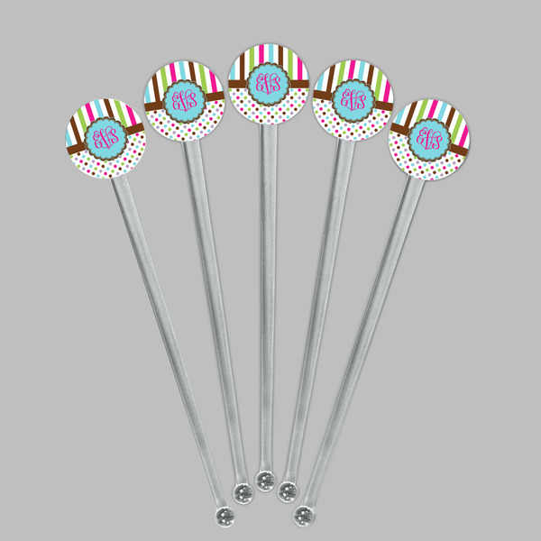 Stripes & Dots Clear Plastic 7" Stir Stick - Round - Fan View