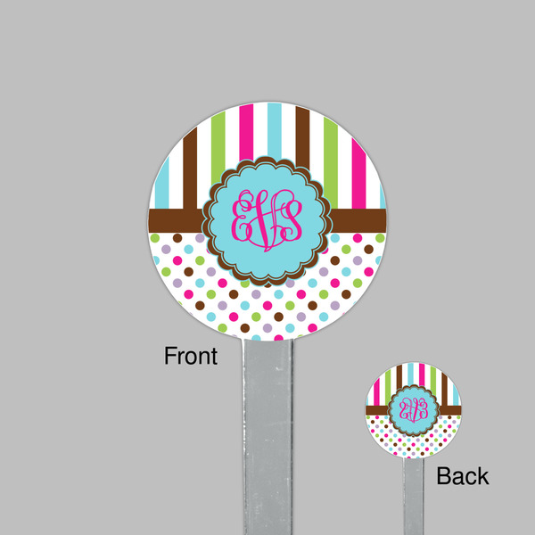 Stripes & Dots Clear Plastic 7" Stir Stick - Round - Front & Back