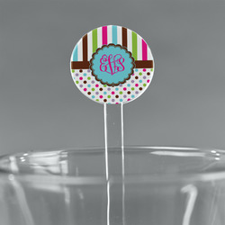Stripes & Dots 5.5" Round Plastic Stir Sticks - Clear (Personalized)