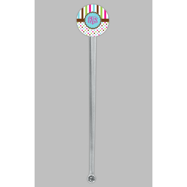Stripes & Dots Clear Plastic 7" Stir Stick - Round - Single Stick