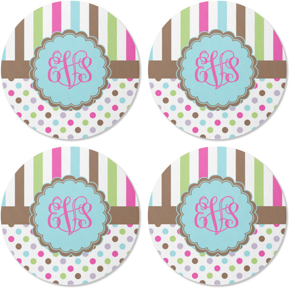 Stripes & Dots Coaster Round Rubber Back - Apvl
