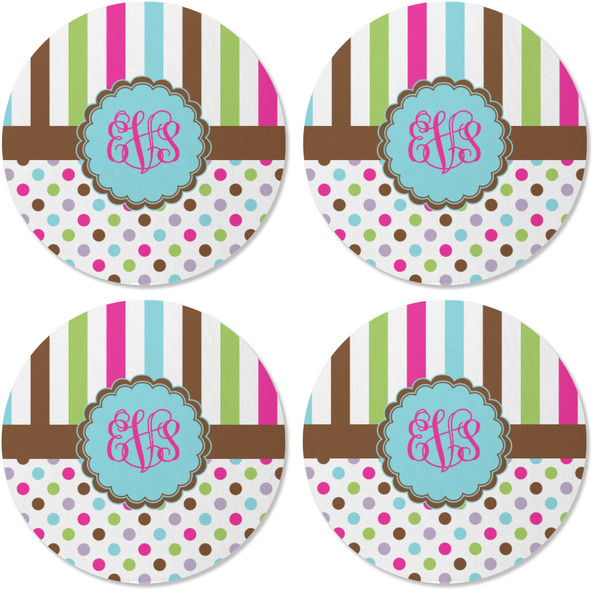 Stripes & Dots Coaster Round Rubber Back - Apvl
