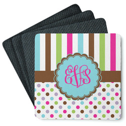 Stripes & Dots Square Rubber Backed Coasters - Set of 4 (Personalized)
