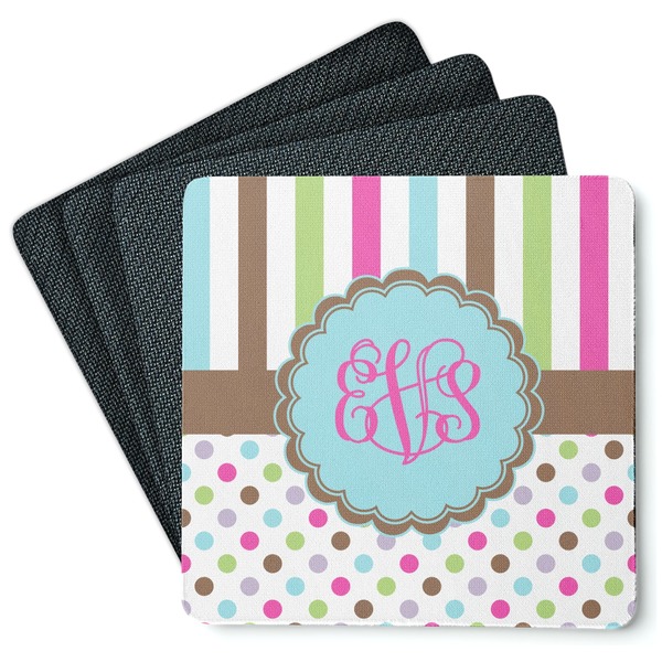 Custom Stripes & Dots Square Rubber Backed Coasters - Set of 4 (Personalized)