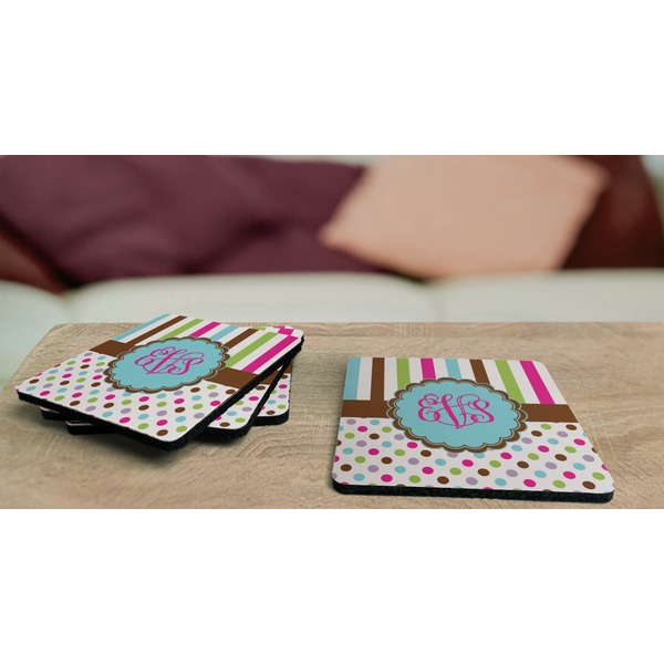 Stripes & Dots Coaster Rubber Back - On Coffee Table