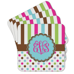 Stripes & Dots Cork Coaster - Set of 4 w/ Monogram
