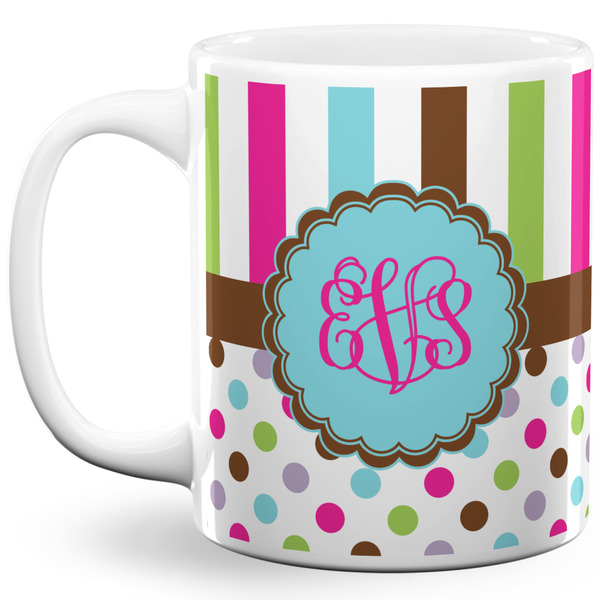 Custom Stripes & Dots 11 Oz Coffee Mug - White (Personalized)