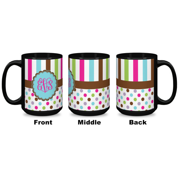 Stripes & Dots Coffee Mug - 15 oz - Black APPROVAL