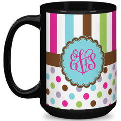 Stripes & Dots 15 Oz Coffee Mug - Black (Personalized)
