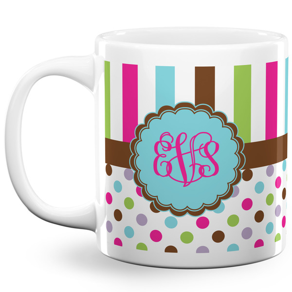 Custom Stripes & Dots 20 Oz Coffee Mug - White (Personalized)
