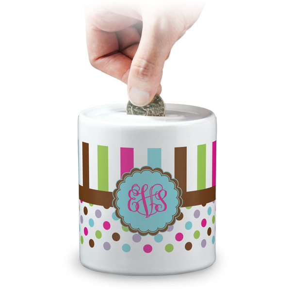 Custom Stripes & Dots Coin Bank (Personalized)