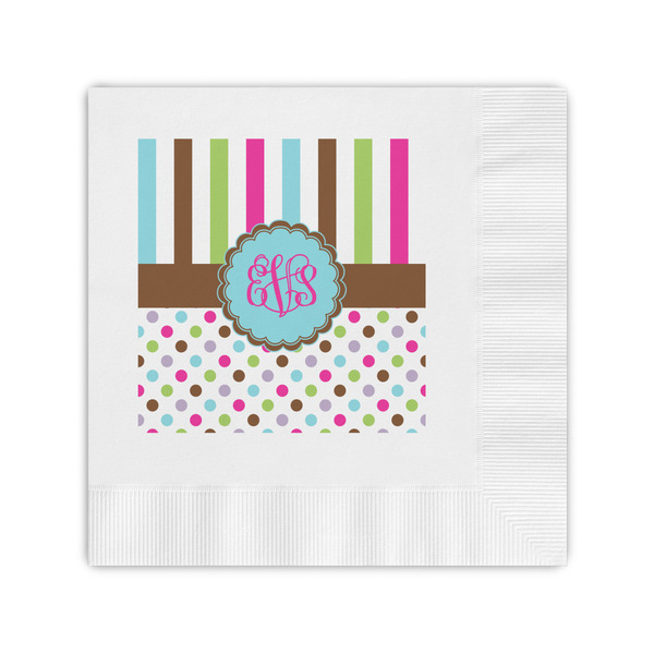 Custom Stripes & Dots Coined Cocktail Napkins (Personalized)