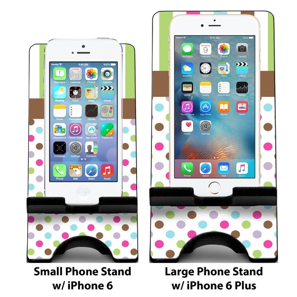 Stripes & Dots Compare Phone Stand Sizes - with iPhones