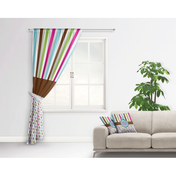 Stripes & Dots Curtain With Window and Rod - in Room Matching Pillow