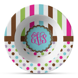 Stripes & Dots Plastic Bowl - Microwave Safe - Composite Polymer (Personalized)