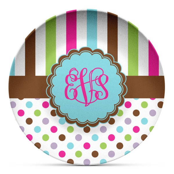 Custom Stripes & Dots Microwave Safe Plastic Plate - Composite Polymer (Personalized)