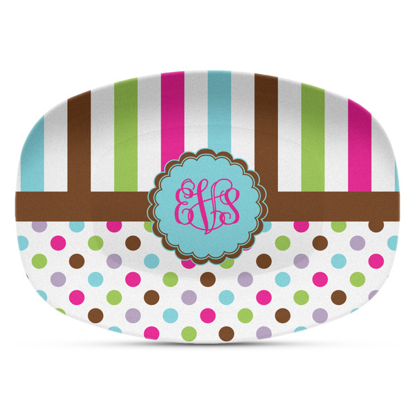 Custom Stripes & Dots Plastic Platter - Microwave & Oven Safe Composite Polymer (Personalized)