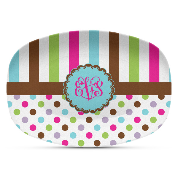 Custom Stripes & Dots Plastic Platter - Microwave & Oven Safe Composite Polymer (Personalized)