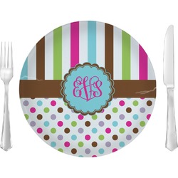 Stripes & Dots Glass Lunch / Dinner Plate 10" (Personalized)