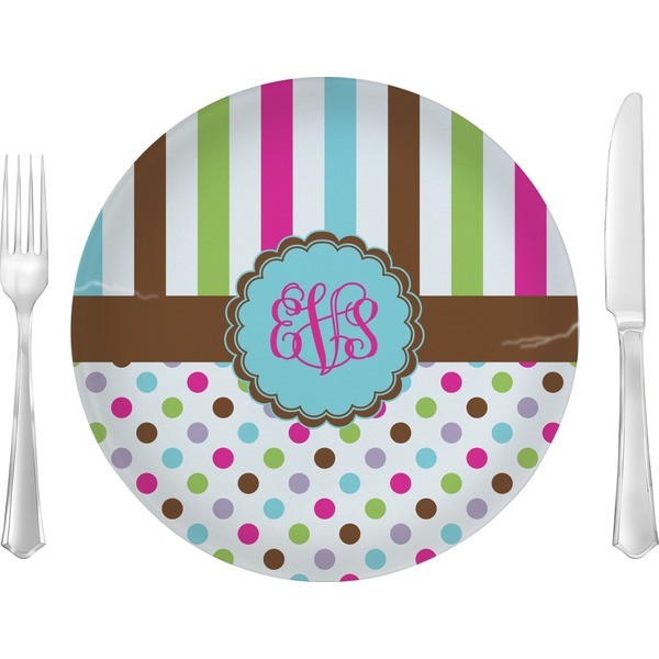 Custom Stripes & Dots Glass Lunch / Dinner Plate 10" (Personalized)