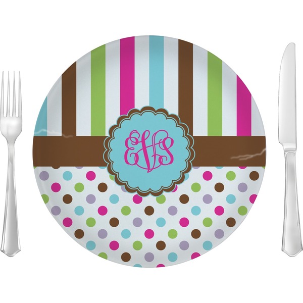 Custom Stripes & Dots Glass Lunch / Dinner Plate 10" (Personalized)