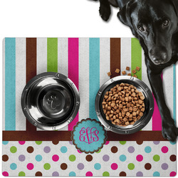 Stripes & Dots Dog Food Mat - Large w/ Monogram