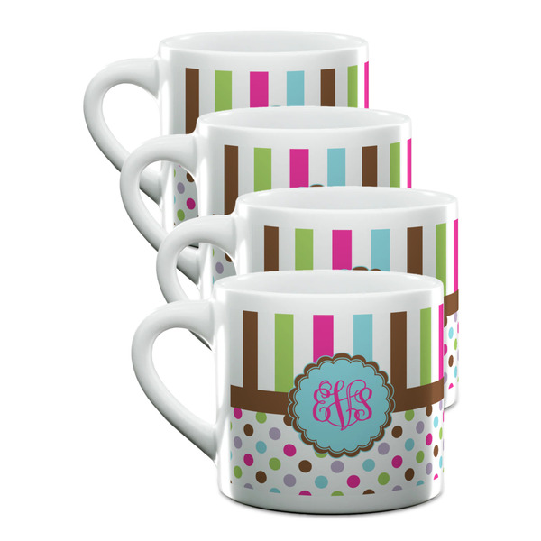 Custom Stripes & Dots Double Shot Espresso Cups - Set of 4 (Personalized)