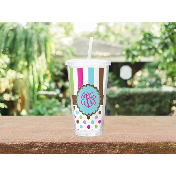 Stripes & Dots Double Wall Tumbler with Straw Lifestyle