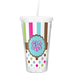 Stripes & Dots Double Wall Tumbler with Straw (Personalized)