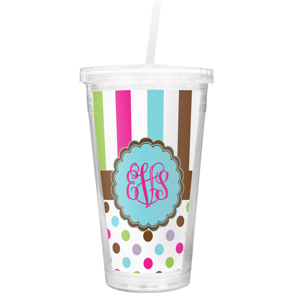 Custom Stripes & Dots Double Wall Tumbler with Straw (Personalized)
