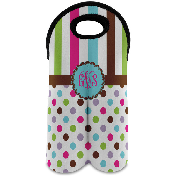 Custom Stripes & Dots Wine Tote Bag (2 Bottles) (Personalized)