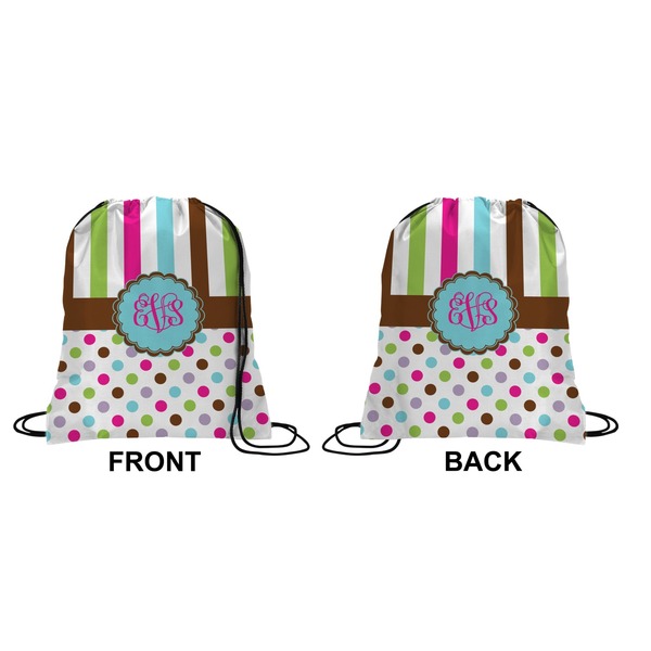 Stripes & Dots Drawstring Backpack Front & Back Small