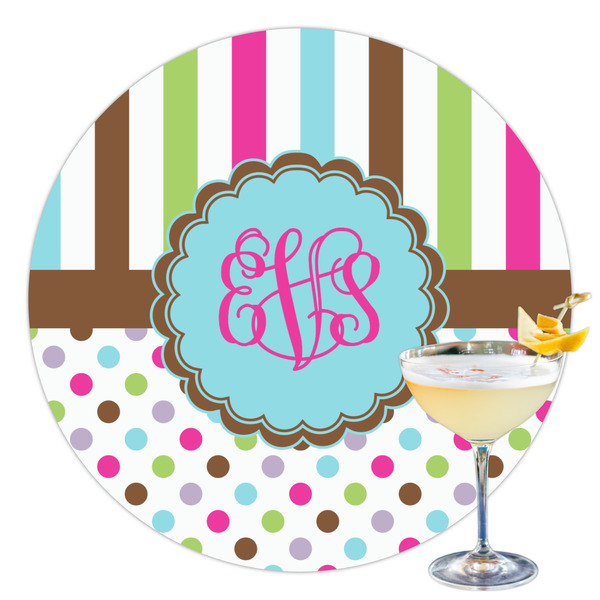 Custom Stripes & Dots Printed Drink Topper - 3.5" (Personalized)