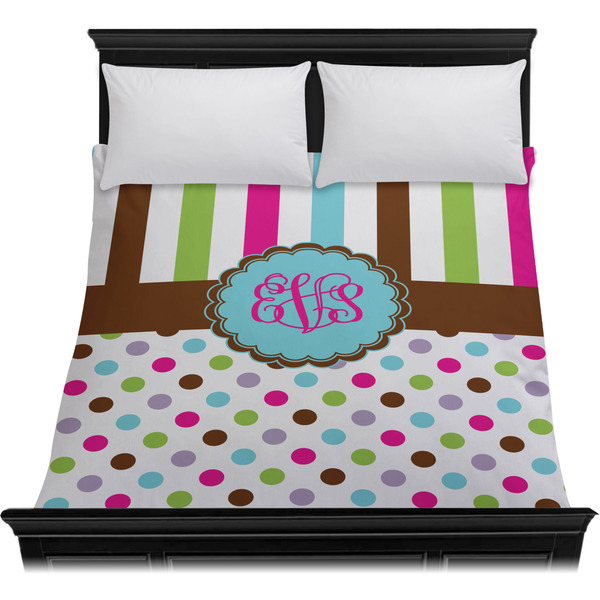 Stripes & Dots Duvet Cover - Queen - On Bed - No Prop