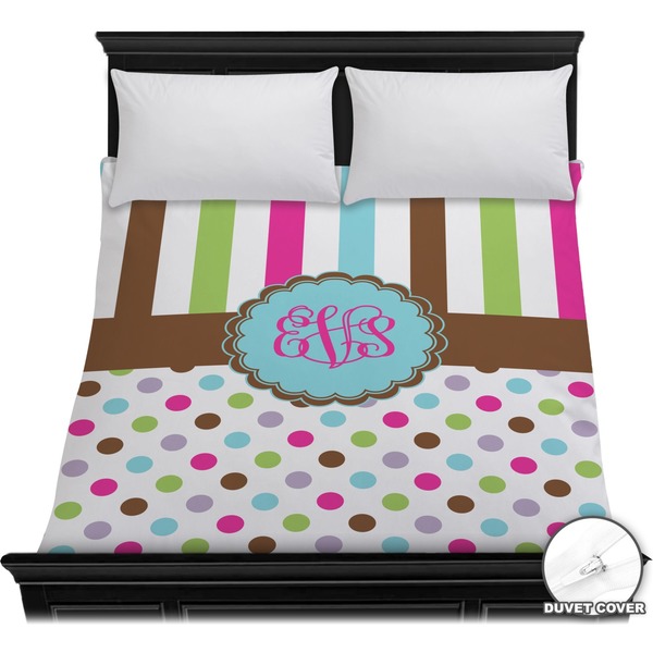 Custom Stripes & Dots Duvet Cover - Full / Queen (Personalized)