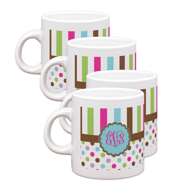 Custom Stripes & Dots Single Shot Espresso Cups - Set of 4 (Personalized)