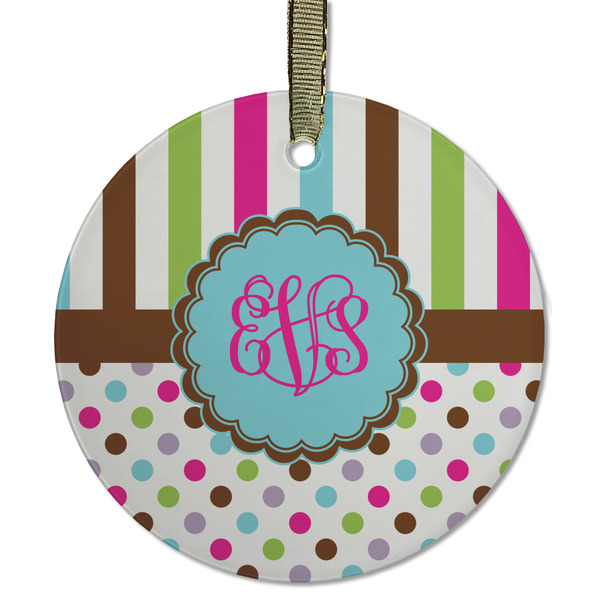 Stripes & Dots Frosted Glass Ornament - Round