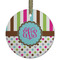 Stripes & Dots Flat Glass Ornament - Round w/ Monogram