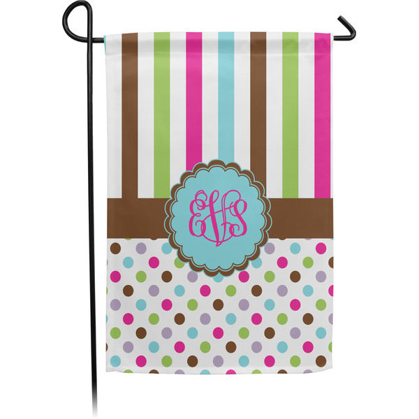 Custom Stripes & Dots Small Garden Flag - Single Sided w/ Monograms
