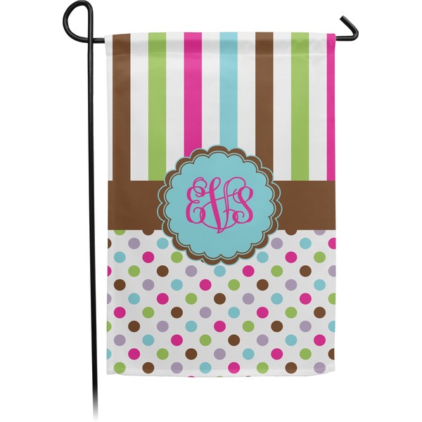 Custom Stripes & Dots Small Garden Flag - Double Sided w/ Monograms