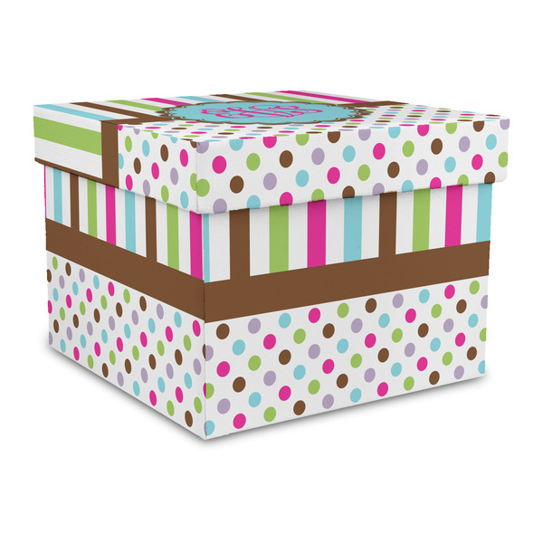 Custom Stripes & Dots Gift Box with Lid - Canvas Wrapped - Large (Personalized)
