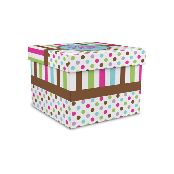 Custom Stripes & Dots Gift Box with Lid - Canvas Wrapped - Small (Personalized)