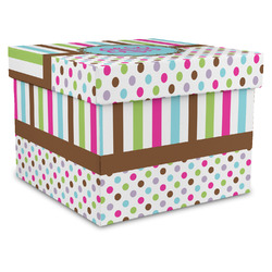 Stripes & Dots Gift Box with Lid - Canvas Wrapped - X-Large (Personalized)